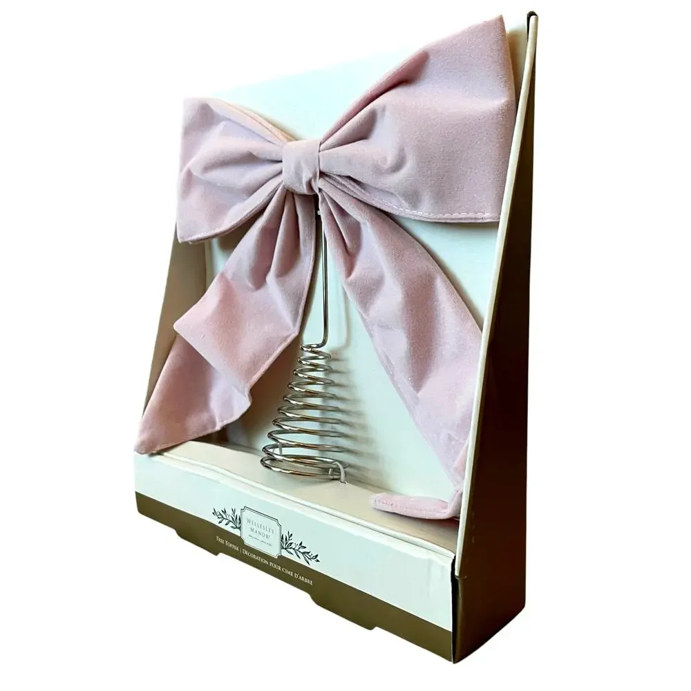 Pink Velvet Bow Tree Topper 12x10 Christmas Holiday Glam by Wellesley Manor NEW